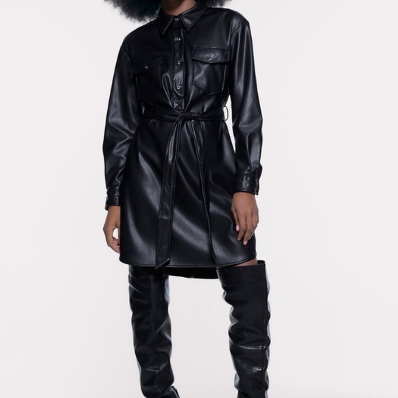 faux leather shirt dress